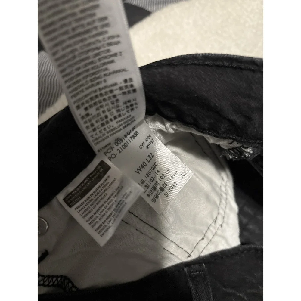Levi's 514 Mens 40x32 Slim Straight Denim Black Jeans Stain